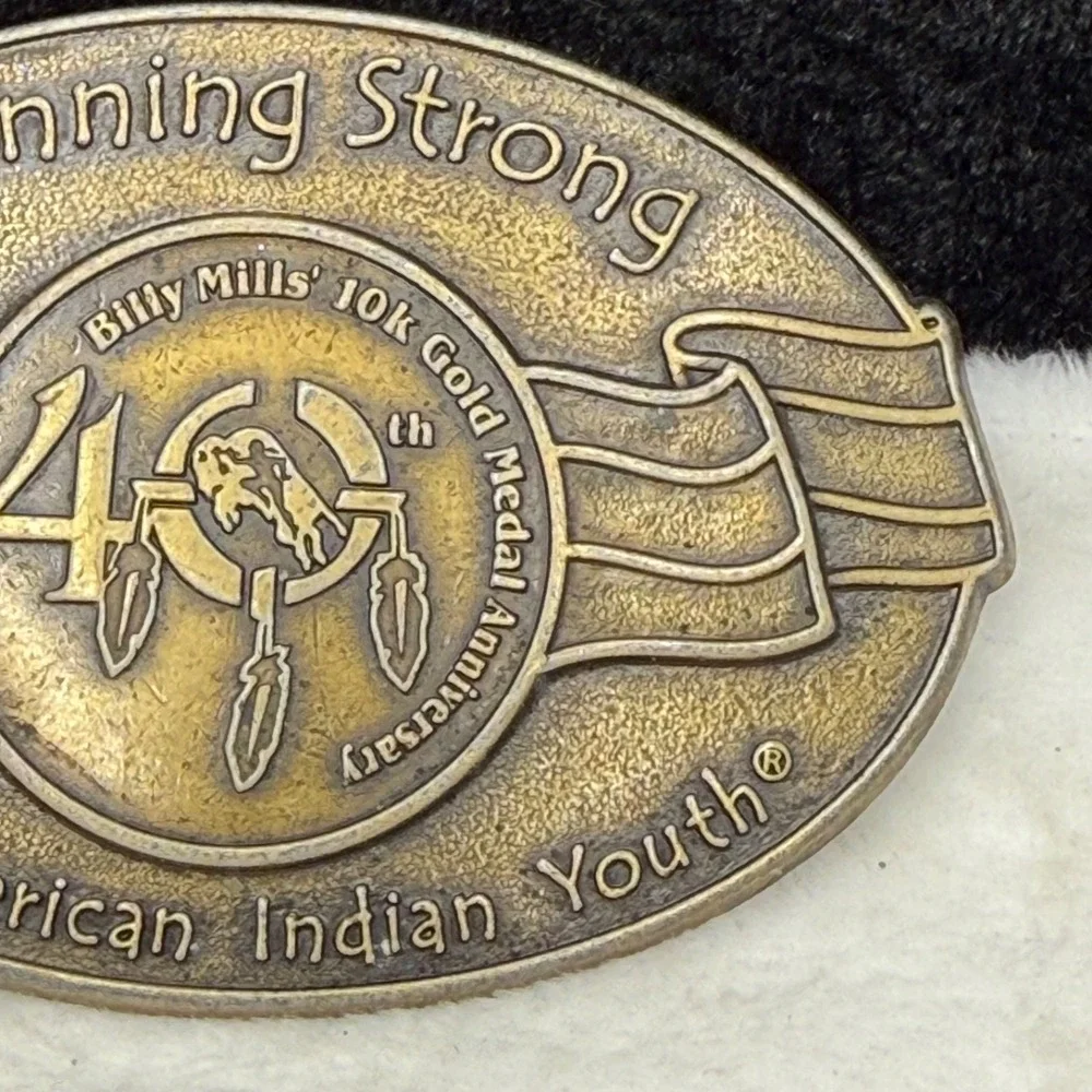 Vintage Belt Buckle Billy Mills Medal Anniversary American Indian